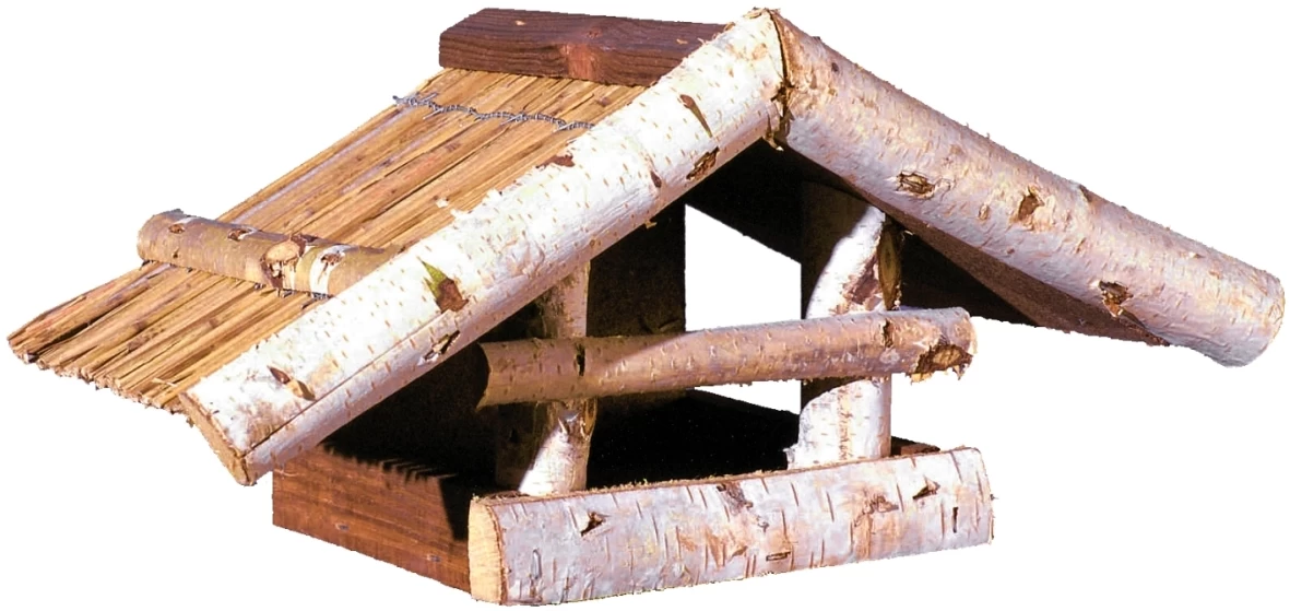 Futterhaus Aus Birkenholz Mit Schilfdach 1 Futterhaus Aus Birkenholz Mit Schilfdach